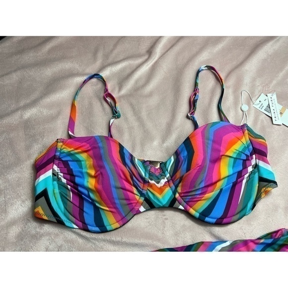 Trina Turk Rainbow Louvre High Waist Bottoms & Underwire Swim Size 10 12 Large - Picture 10 of 12